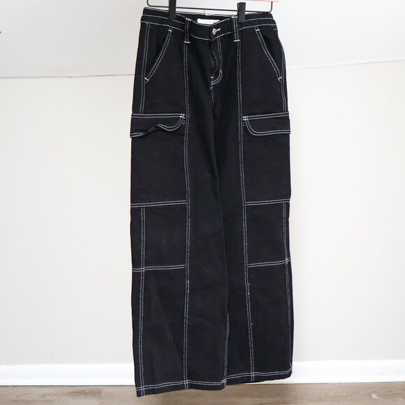 Pacsun Black Low Rise Puddle Cargo Pants Small - Picture 7 of 10